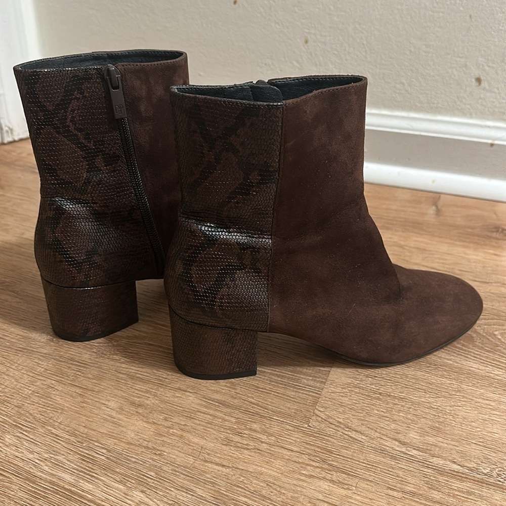 DONALD PLINER | Suede Leather Cindee Split Dark Brown Snake Print Boots, 7 - Picture 2 of 7